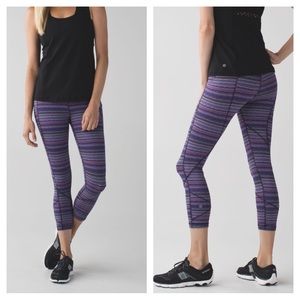 Lululemon W6G65S Purple Space Dye Stripe Pace Rival Crop Leggings Size 6
